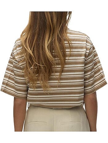 Vero moda awmaren dames polo bruin/wit