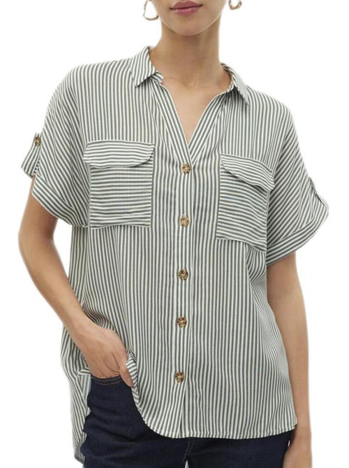 Vero Moda Bumpy Dames Blouse Wit/Groen 10310139 - Kiabi Vero Moda Bumpy Dames Blouse Wit/Groen 10310139 - Kiabi
