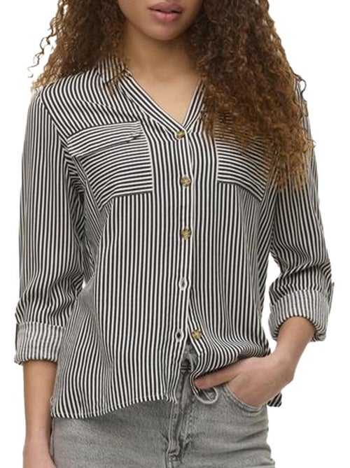 Vero Moda Bumpy Dames overhemd - Chocolade/Wit - Kiabi Vero Moda Bumpy Dames overhemd - Chocolade/Wit - Kiabi