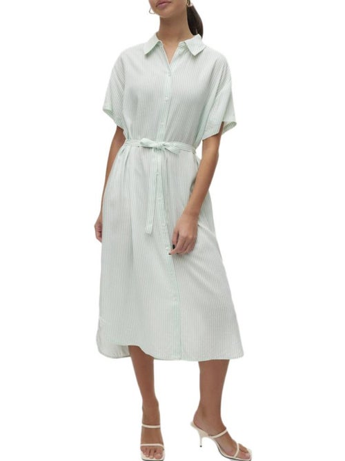 Vero Moda Bumpy Gestreepte Groene Damesjurk - Kiabi Vero Moda Bumpy Gestreepte Groene Damesjurk - Kiabi