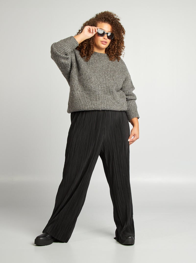 Vero Moda Curve - wijde broek met plooien ZWART - Kiabi