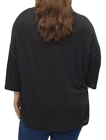 Vero moda curve brianna zwarte dames trui 3/4 mouw