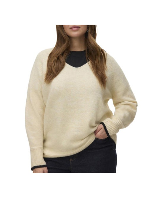 Vero Moda Curve Caquarius Dames Trui Wit/Beige - Kiabi Vero Moda Curve Caquarius Dames Trui Wit/Beige - Kiabi