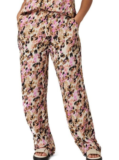 Vero Moda Curve Easy HW Wide Dames Pantalon Beige met Patroon - Kiabi Vero Moda Curve Easy HW Wide Dames Pantalon Beige met Patroon - Kiabi
