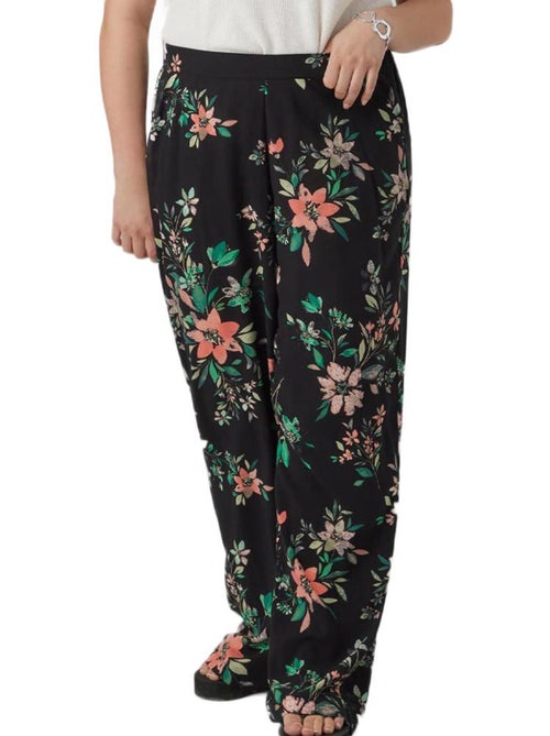 Vero Moda Curve Easy Hw Wide Dames Pantalon met Zwart/Roze/Oranje Patroon - Kiabi Vero Moda Curve Easy Hw Wide Dames Pantalon met Zwart/Roze/Oranje Patroon - Kiabi
