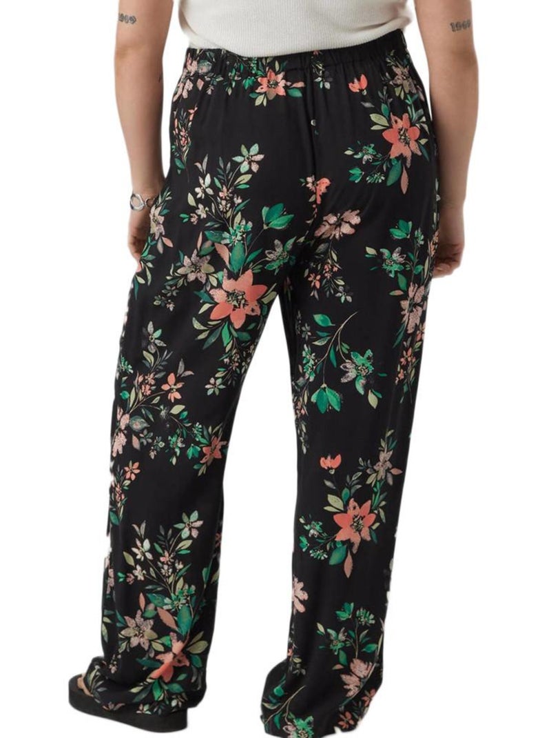 Vero Moda Curve Easy Hw Wide Dames Pantalon met Zwart/Roze/Oranje Patroon Zwart Multicolor - Kiabi