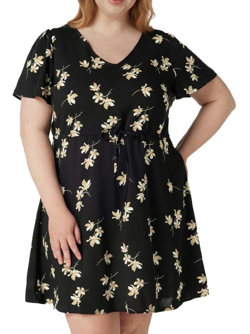 Vero Moda Curve Easy S Zwarte Jurk met Patroon voor Dames Zwart Beige - Kiabi