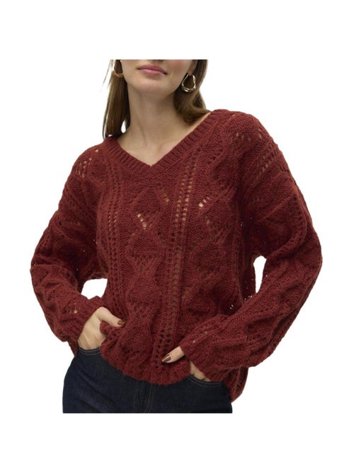 Vero Moda Dames Bordeauxrode Trui met Structuur - Kiabi Vero Moda Dames Bordeauxrode Trui met Structuur - Kiabi