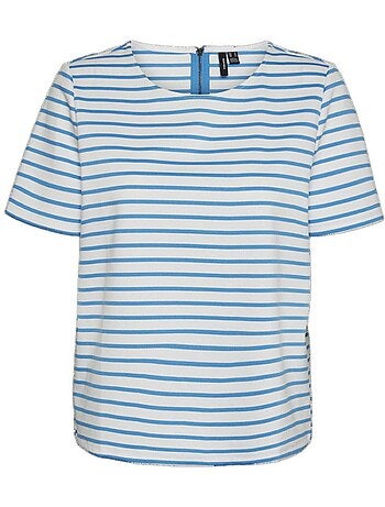 Vero moda dames t-shirt met blauwe strepen - snow white