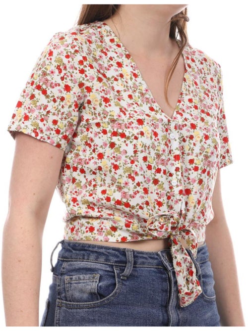 Vero Moda Easy Dames Blouse Wit/Geel met Bloemenprint - Kiabi Vero Moda Easy Dames Blouse Wit/Geel met Bloemenprint - Kiabi