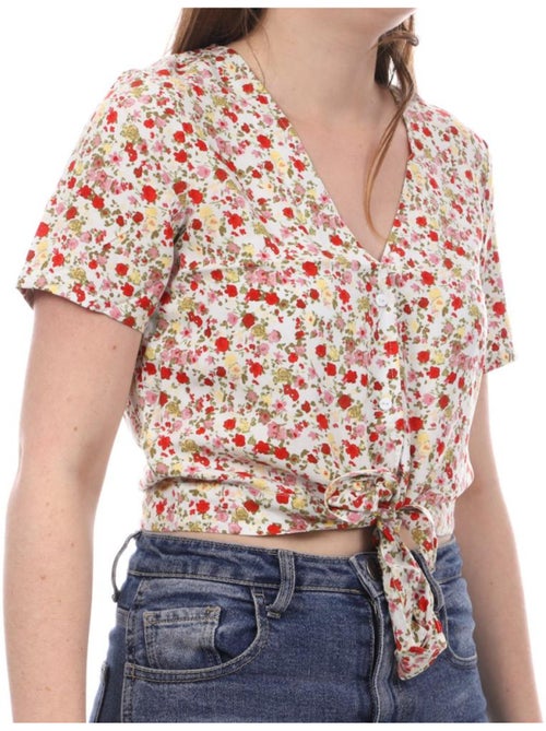 Vero Moda Easy Dames Blouse Wit/Geel met Bloemenprint - Kiabi Vero Moda Easy Dames Blouse Wit/Geel met Bloemenprint - Kiabi
