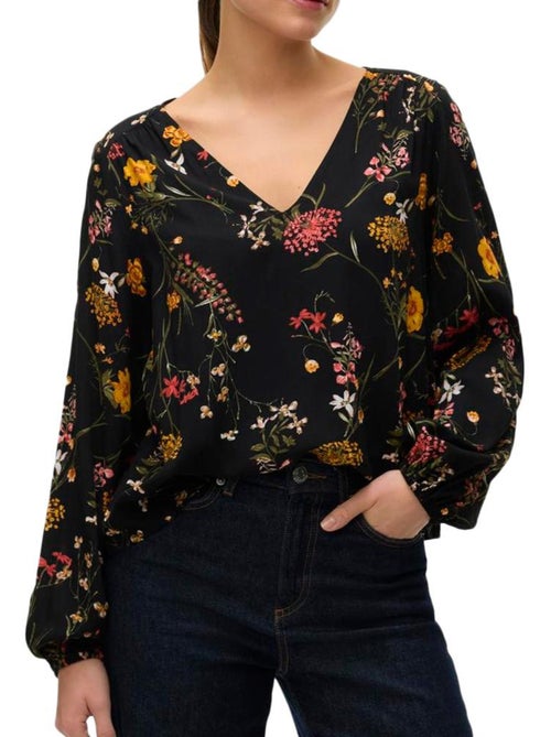 Vero Moda Easy Joy Damesblouse Zwart met Bloemenprint - Kiabi Vero Moda Easy Joy Damesblouse Zwart met Bloemenprint - Kiabi