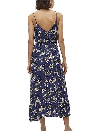 Vero moda easy joy damesjurk met marineblauwe en gele print