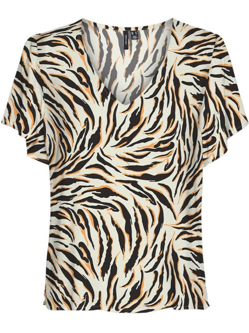 Vero Moda Easy Joy T-shirt Dames - Wit/Zwart - Kiabi Vero Moda Easy Joy T-shirt Dames - Wit/Zwart - Kiabi