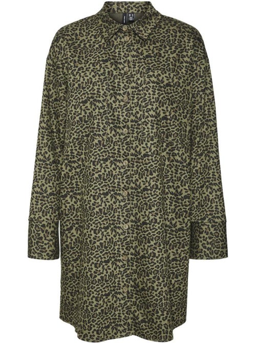 Vero Moda Edith Luipaardprint Khaki Jurk voor Dames - Kiabi Vero Moda Edith Luipaardprint Khaki Jurk voor Dames - Kiabi