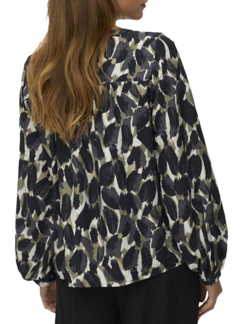 Vero Moda Fanini Damesblouse Zwart/Kaki - Kiabi Vero Moda Fanini Damesblouse Zwart/Kaki - Kiabi