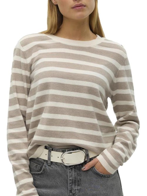 Vero Moda Fantastic Button Gestreepte Trui Beige/Ecru Dames - Kiabi Vero Moda Fantastic Button Gestreepte Trui Beige/Ecru Dames - Kiabi