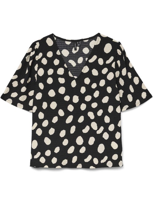 Vero Moda Friga T-shirt voor Dames - Zwart/Beige - Kiabi Vero Moda Friga T-shirt voor Dames - Zwart/Beige - Kiabi