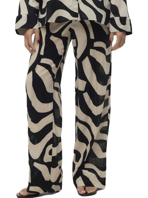 Vero Moda Gnete Dames Flared Broek Zwart/Beige - Kiabi Vero Moda Gnete Dames Flared Broek Zwart/Beige - Kiabi