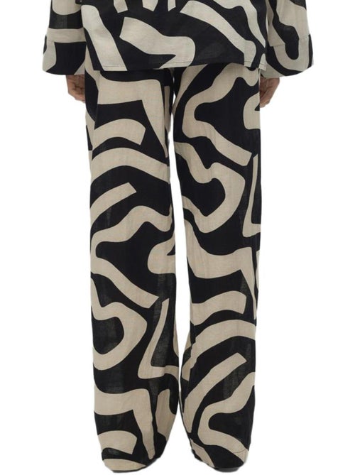 Vero Moda Gnete Dames Flared Broek Zwart/Beige - Kiabi Vero Moda Gnete Dames Flared Broek Zwart/Beige - Kiabi