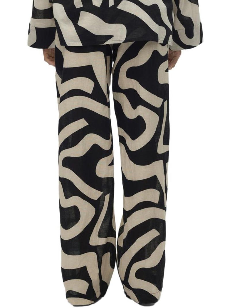 Vero Moda Gnete Dames Flared Broek Zwart/Beige Zwart - Kiabi