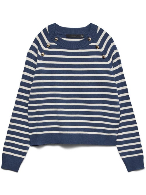 Vero Moda Happy Dames Trui Blauw/Beige - Kiabi Vero Moda Happy Dames Trui Blauw/Beige - Kiabi