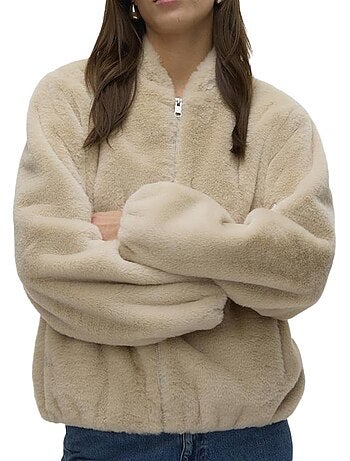 Vero moda jaliga beige faux fur vest voor dames