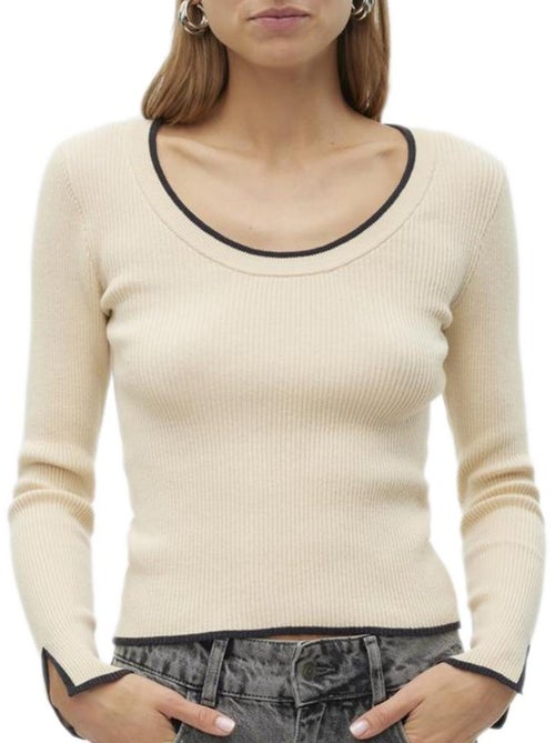 Vero Moda Joan Dames Trui Crème/Zwart - Kiabi Vero Moda Joan Dames Trui Crème/Zwart - Kiabi