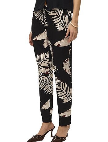 Vero moda joy dames pantalon - zwart/beige vloeiend & elegant