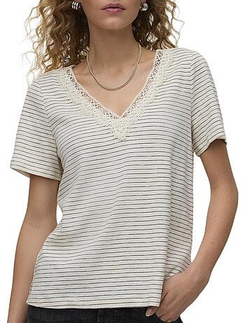 Vero moda karoline dames t-shirt wit/marine