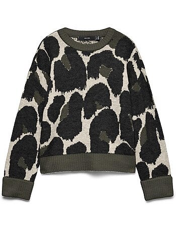 Vero moda leonie dames trui zwart/beige met print