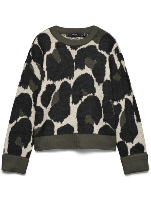 Vero moda leonie dames trui zwart/beige met print - Kiabi