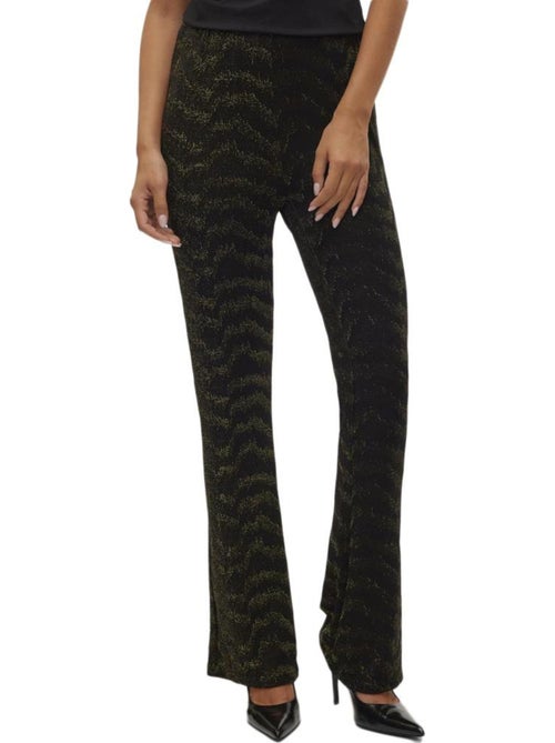 Vero Moda Lucy Dames Pantalon Zwart/Goud met Glitter Hoge Taille - Kiabi Vero Moda Lucy Dames Pantalon Zwart/Goud met Glitter Hoge Taille - Kiabi