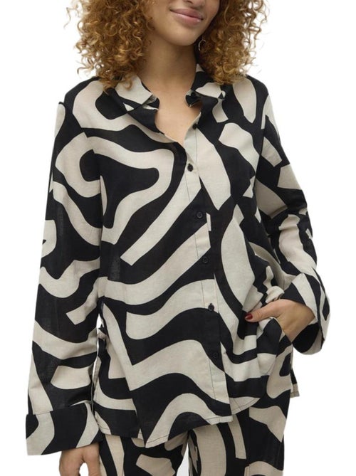 Vero Moda Magnete Dames Blouse Zwart/Beige - Kiabi Vero Moda Magnete Dames Blouse Zwart/Beige - Kiabi