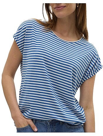 Vero moda mava dames t-shirt blauw/wit