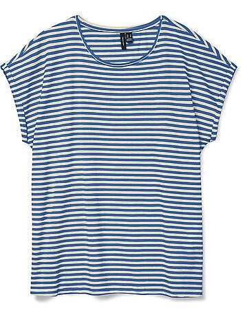 Vero moda mava dames t-shirt blauw/wit