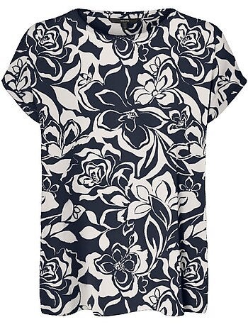 Vero moda mava dames t-shirt marineblauw/wit
