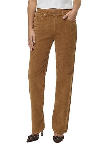 Vero moda melisa straight fluwelen damespantalon - bruin