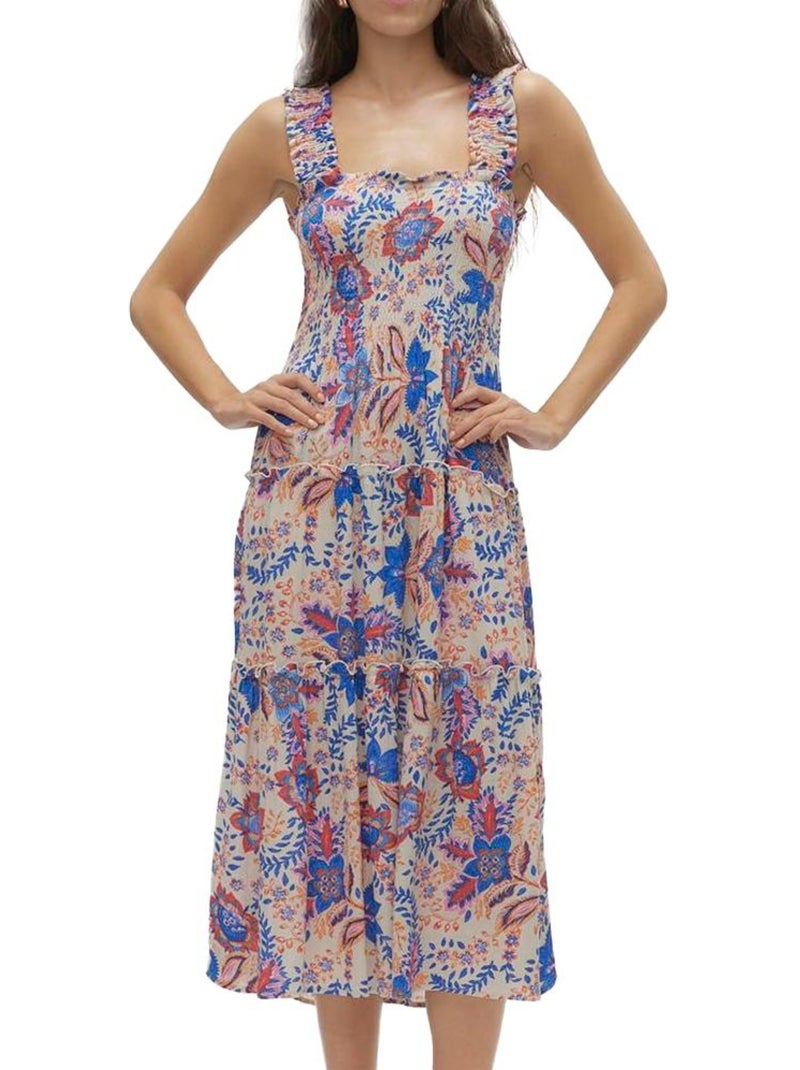 Vero Moda Menny Damesjurk Blauw/Beige/Roze Blauw - Kiabi