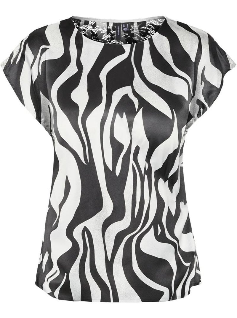 Vero Moda Merle Sl Dames T-shirt Zwart/Wit Zwart - Kiabi