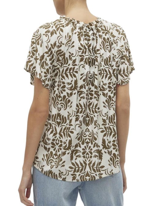 Vero Moda Mima Damesblouse Wit/Camel - Kiabi Vero Moda Mima Damesblouse Wit/Camel - Kiabi