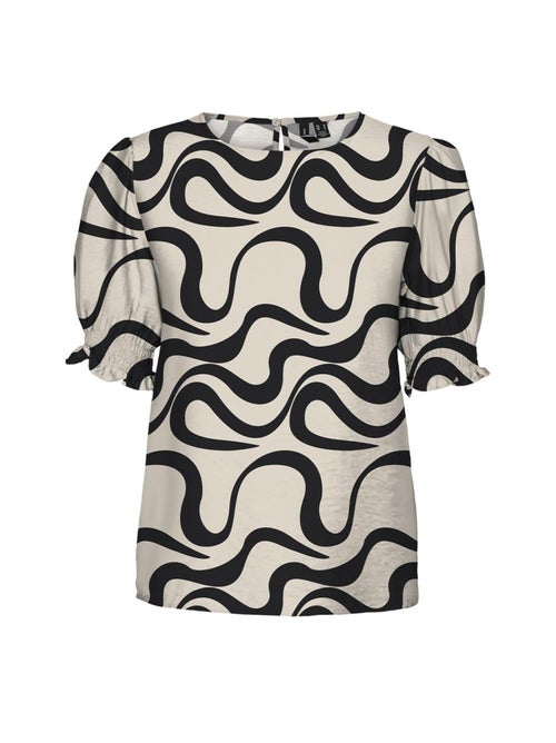 Vero Moda Mlea T-shirt Dames Beige/Zwart - Kiabi