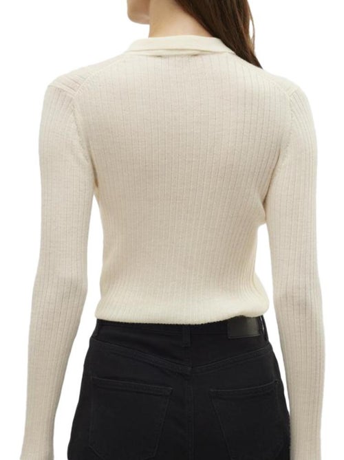 Vero Moda Mohana Ecru Polo met Lange Mouwen voor Dames - Kiabi Vero Moda Mohana Ecru Polo met Lange Mouwen voor Dames - Kiabi