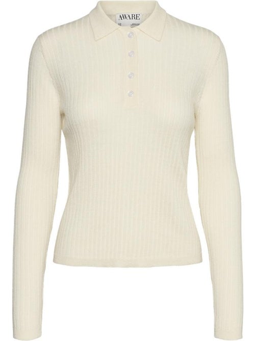 Vero Moda Mohana Ecru Polo met Lange Mouwen voor Dames - Kiabi Vero Moda Mohana Ecru Polo met Lange Mouwen voor Dames - Kiabi
