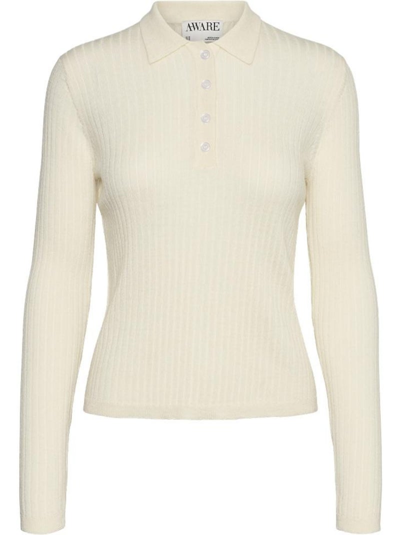Vero Moda Mohana Ecru Polo met Lange Mouwen voor Dames Ecru - Kiabi