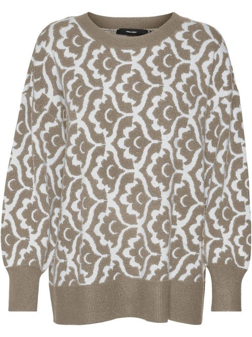 Vero Moda Nancy Dames Trui Bruin/Wit - Kiabi Vero Moda Nancy Dames Trui Bruin/Wit - Kiabi