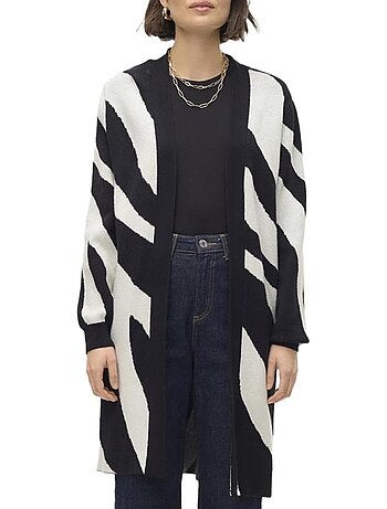 Vero moda nancy lang gilet voor dames - zwart/wit print