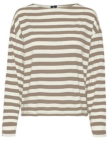 Vero moda palma dames t-shirt met lange mouwen bruin/wit