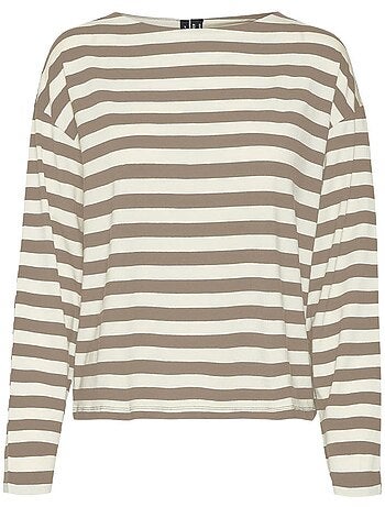 Vero moda palma dames t-shirt met lange mouwen bruin/wit