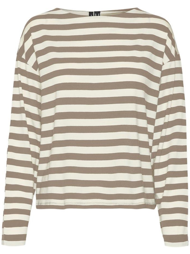 Vero Moda Palma Dames T-shirt met Lange Mouwen Bruin/Wit Cappuccinobruin - Kiabi